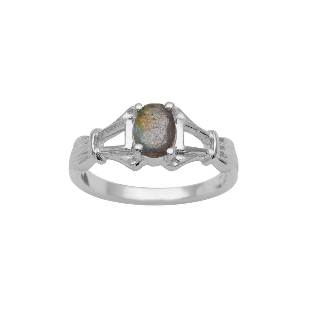 7X5MM Oval Labradorite 925 Sterling Silver Solitaire Split Shank Women Ring